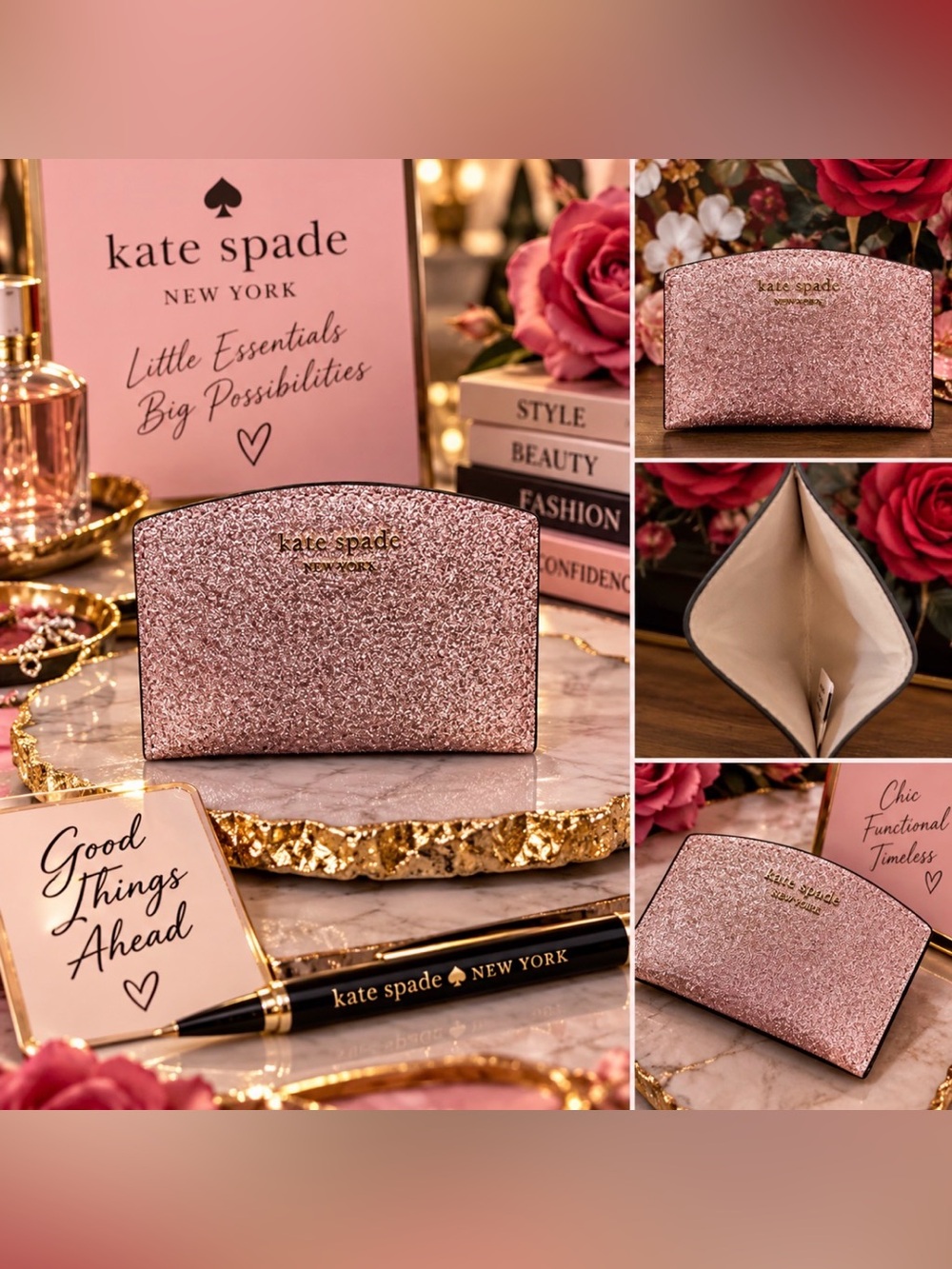 kate spade Rose Gold Glitter Card & Key Holder